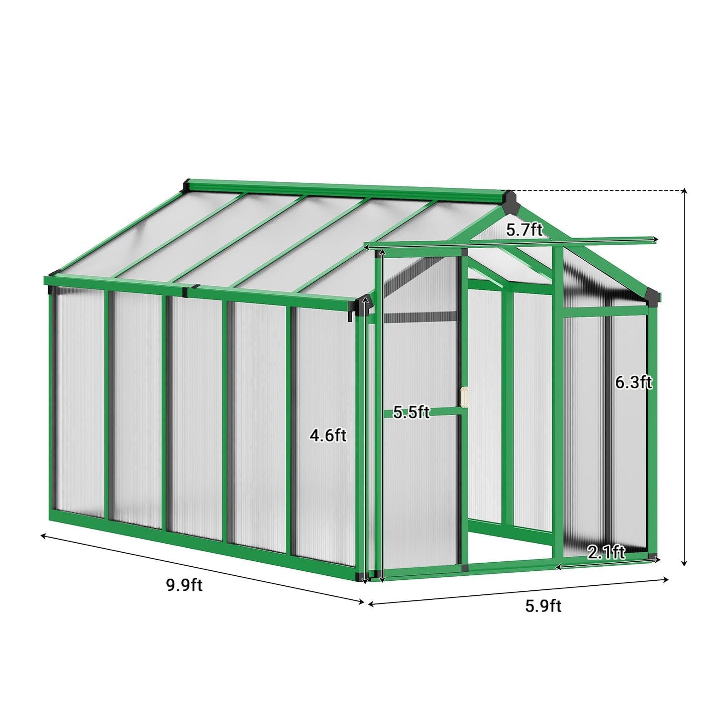 6x10 FT Greenhouse for Outdoors, Polycarbonate Greenhouse with Roof Vent, Ground Nails, Lockable Push Door, Aluminum Large Walk-in Green House for Outside Garden Backyard, Patio, Lawn, Green