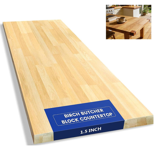 2.5ft Butcher Block Countertop– 30"x25" Solid Birch Wood DIY Countertop, Durable Counter Table Tops for Kitchen Island, Bar, Workshop, Laundry Counters Dining Room Tables 1.5" Thick