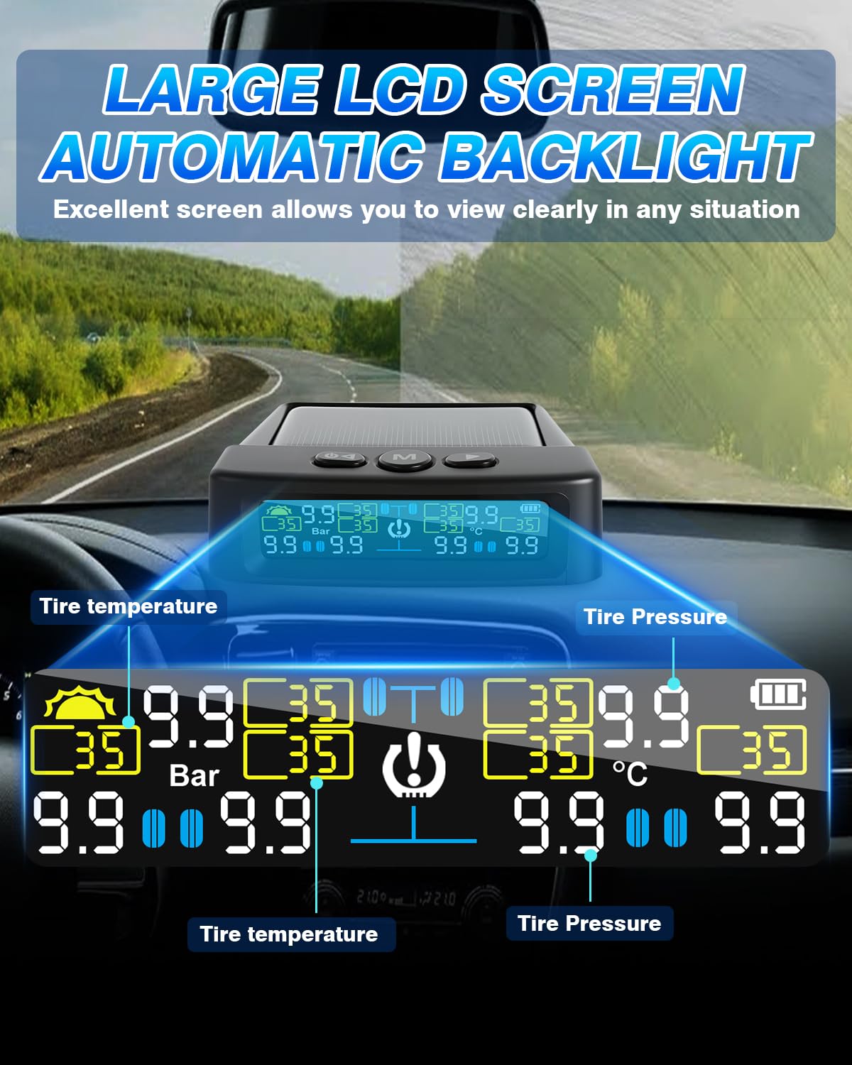RV Tire Pressure Monitoring System, TPMS Tire Pressure Monitor System with Solar Charge or USB, TPMS with 6 Sensors Trailer Tire Pressure Monitoring System Real-Time Display Tire Pressure Monitor