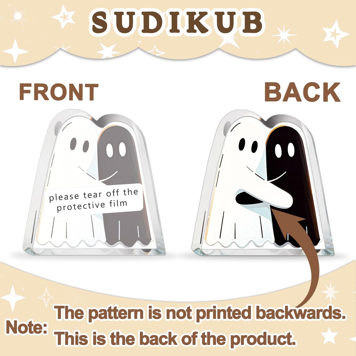 Hugging Ghost Decorative Sign Acrylic Cute Plaque Desk Decor Halloween Gifts For Women Kids Men Adult Friends Coworker Birthday Christmas Gifts Black White Design Goth Accessories