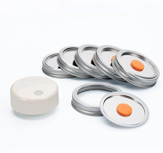 Mason Jar Vacuum Sealer Kit – Auto-Stop Electric Vacuum Sealer with Reusable Stainless Steel Lids, Compatible with Ball & Kerr Canning Jars.(Orange Valve)