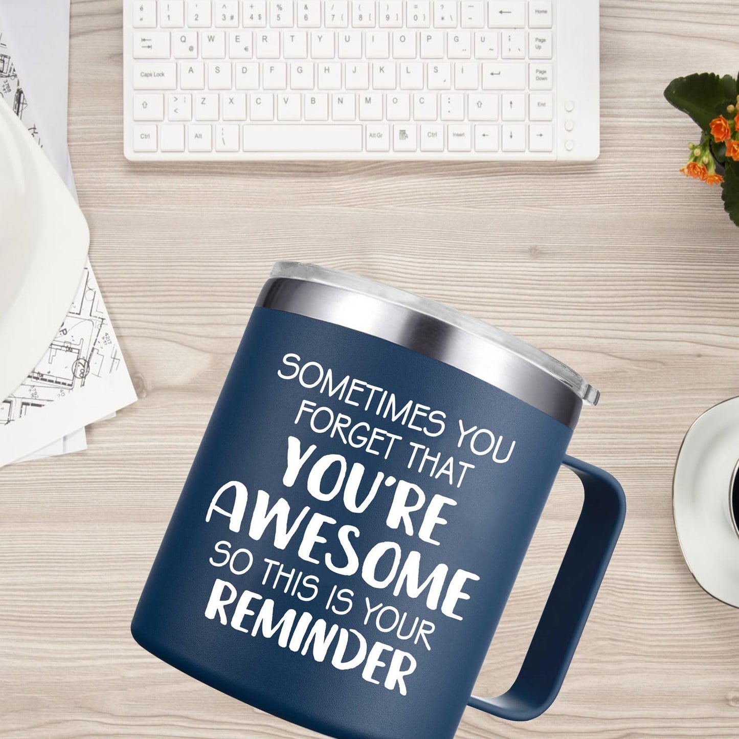 Abledn Christmas Gifts for Men - Sometimes You Forget You're Awesome Mug, Inspirational Birthday & Holiday Presents for Men, Him, Dad, Guy - 14Oz Navy Blue
