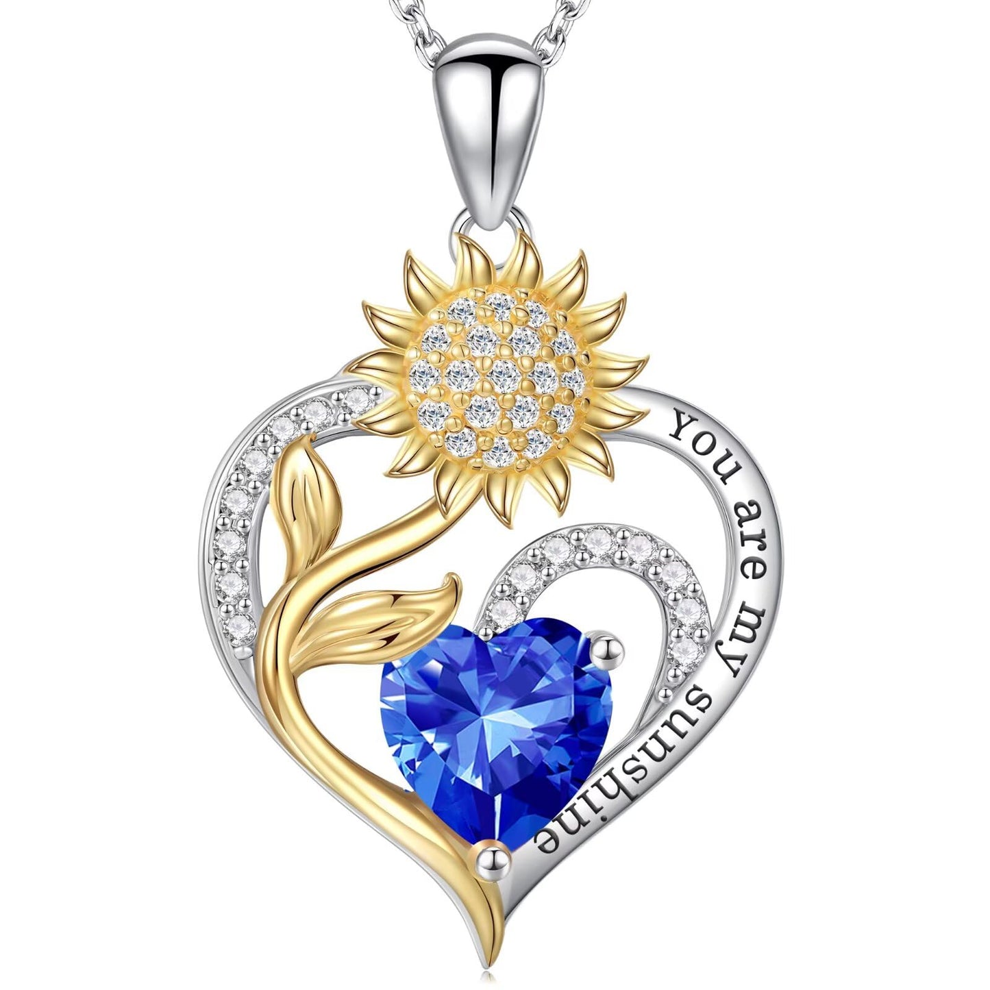 Iefil Sunflower Gifts for Women, Anniversary Birthday Gifts for Women, Simulated Sapphire Necklaces, September Birthstone Necklace, Jewelry for Wife Mom Her