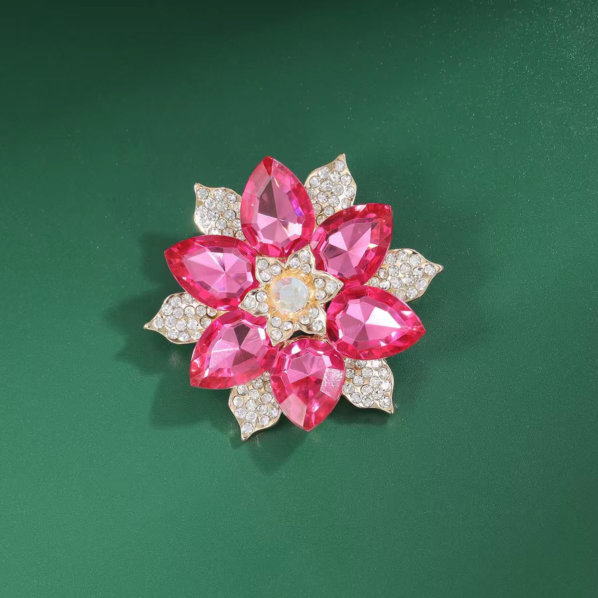 Rhinestone Sunflower Brooch Pin for Women Red Black Purple Large Flower Brooch Snowflake Hat Marquise Wreath Christmas Jewelry