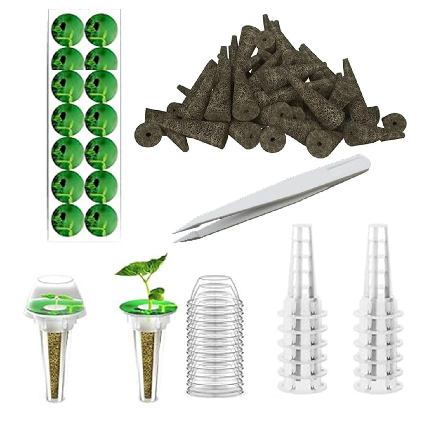Haligo 64pcs Seed Pod Kit for Aerogarden, Hydroponics Supplies for All Brands Hydroponics Growing System, Grow Anything Kit with 20 Grow Sponges, 20 PVC Labels, 12 Plant Baskets & Domes, 1pc Tweezer