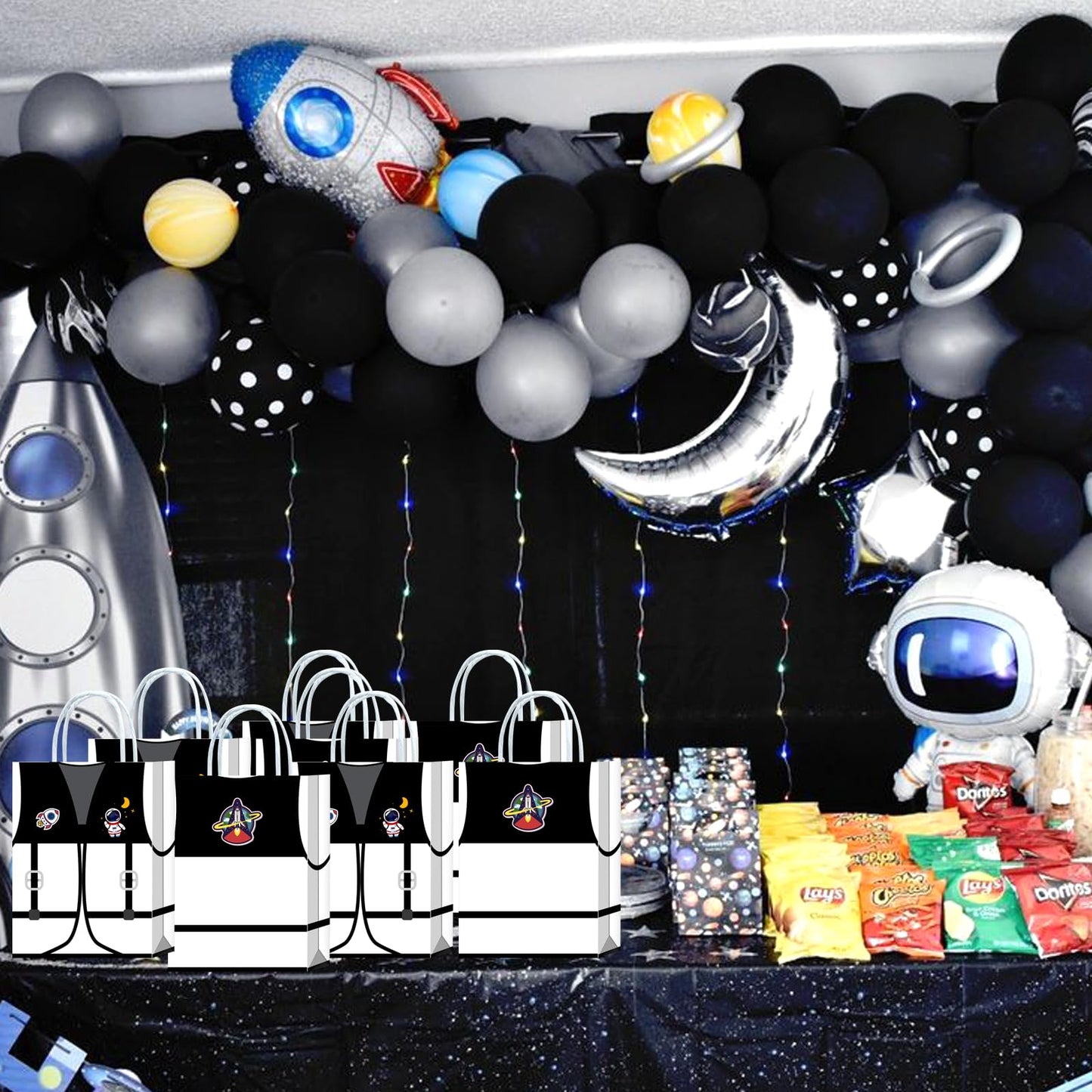 16 Pieces Astronaut Vest Birthday Goodie Bags,Outer Space Gift Snacks Treat Candy Favors Bags with Handles for Space Suit Theme Birthday Party Decorations