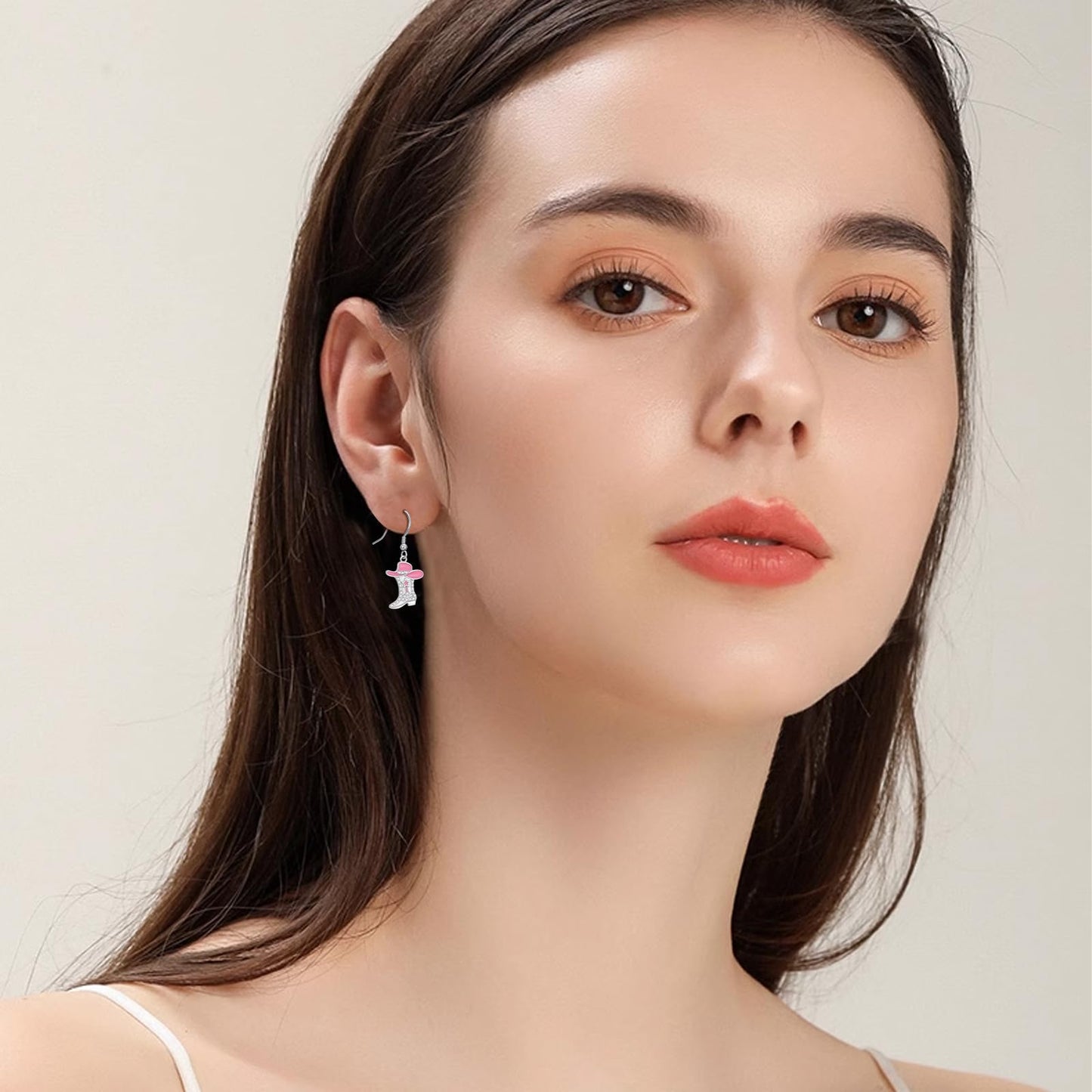 KoyeKei Pink Cowgirl Boot Earrings Western 925 Sterling Silver Pink Cowboy Texas Boot Country Dangle Drop Cubic Zirconia Earrings Western Jewelry Christmas Gifts for Women