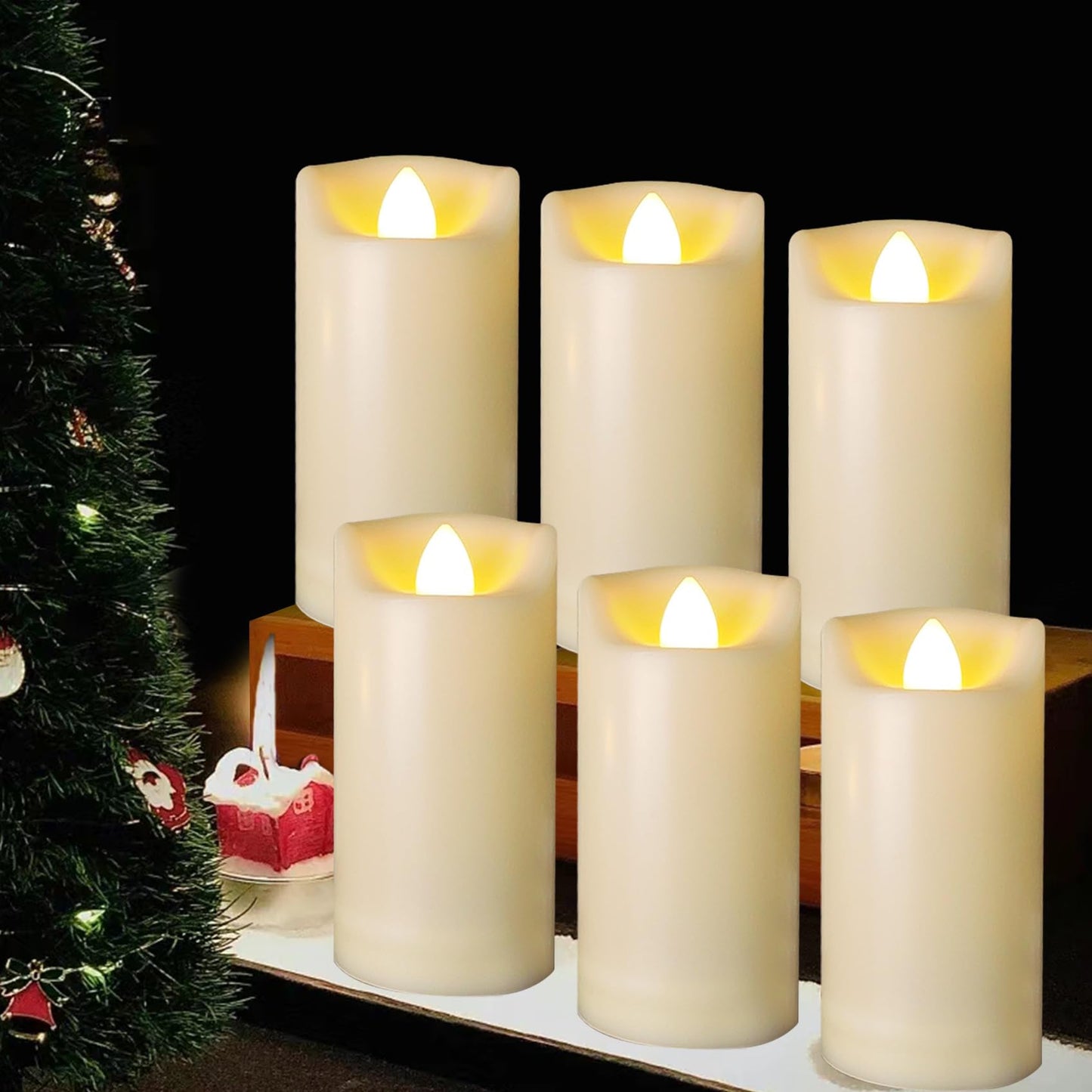 6 Pack LED Battery Operated Candles 2"x4"" Plastic Flickering Flameless Candles with Timer Outdoor Waterproof Wedding Party Halloween Christmas Decoration Gifts Realistic Slim Tall Pillar Candles"