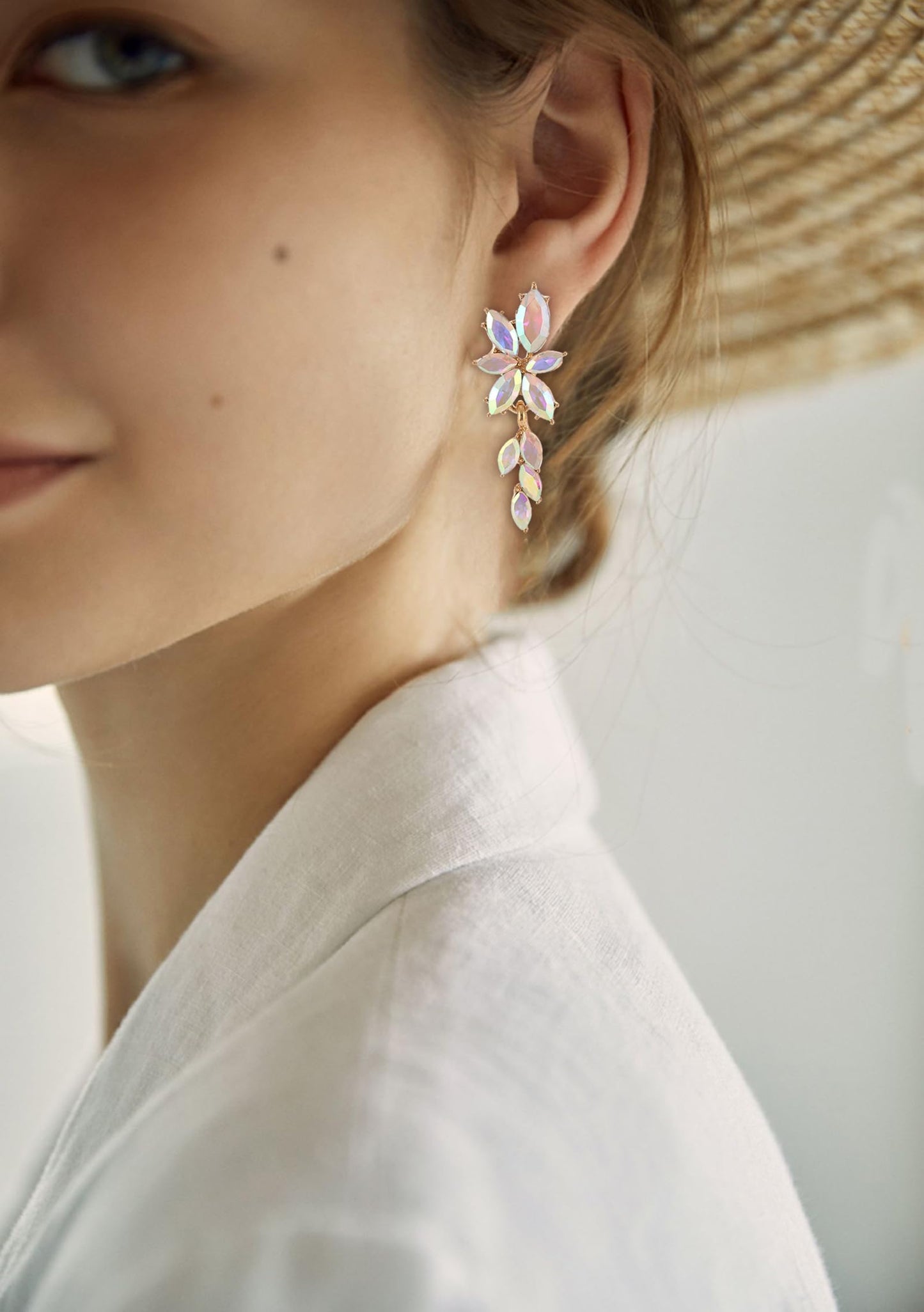 ATIMIGO Elegant Iridescent Rhinestone Dangle Earrings Cluster Crystal Wedding Bridal Earrings for Brides Bridemaids Formal Prom Summer Drop Earrings for Women