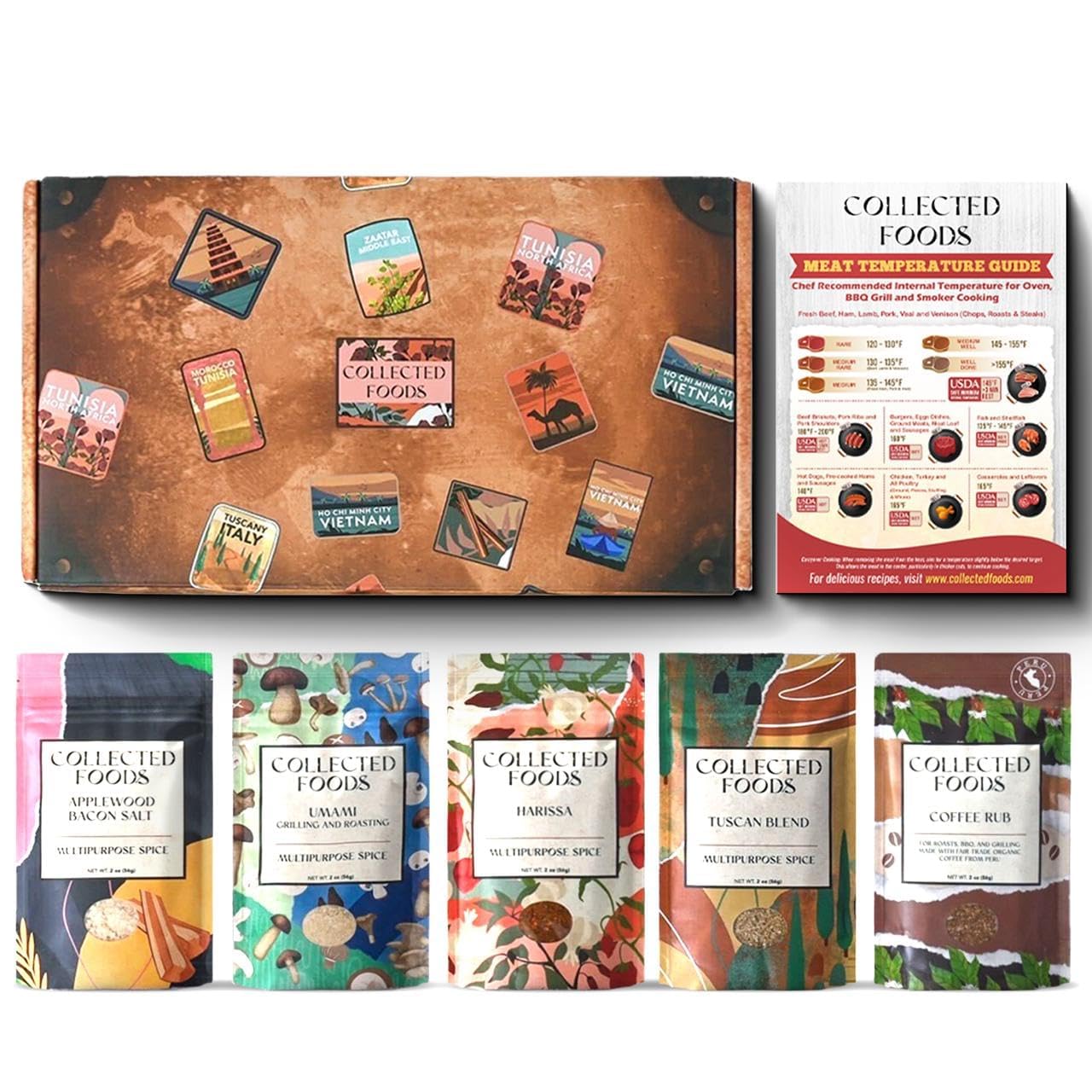 BBQ Rub Gift Set - 5 Spices Gift Set in Premium Box - Great Grilling Gift for Mother's Day, Father's Day, Birthday, Men, Women - Unique Barbecue Seasonings Gourmet Spice Set of 5: Bacon Salt, Harissa, Umami Mushroom Powder, Coffee Rub, Tuscan Grill