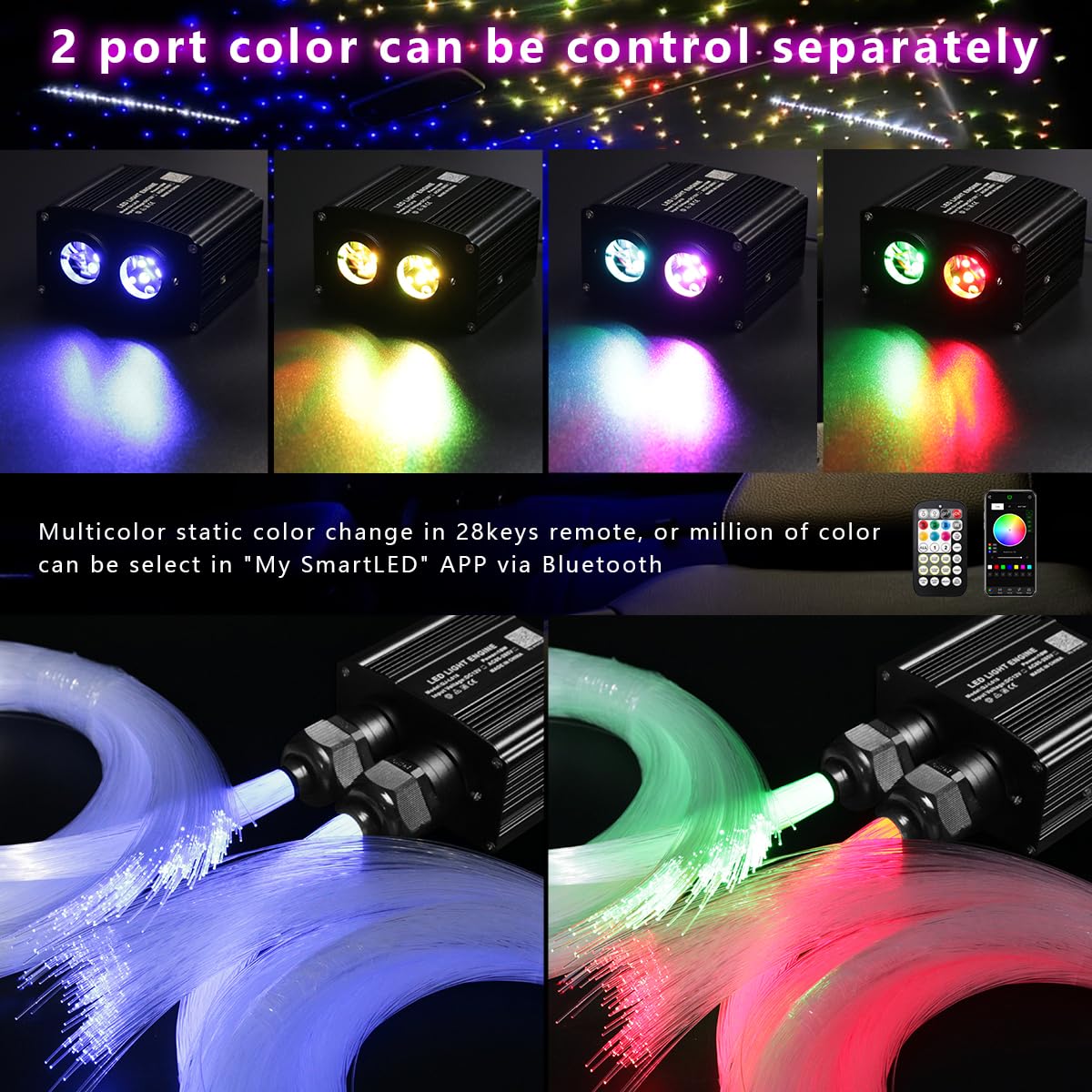 AZIMOM Dual Color 1200pcs 0.03in 13.1ft Twinkle Fiber Optic Starlight Headliner+ Pure White Meteor 240pcs Shooting Star, Sound Mode APP& Remote Control 2 in 1Starlight Meteor Kits Car Home Ceiling