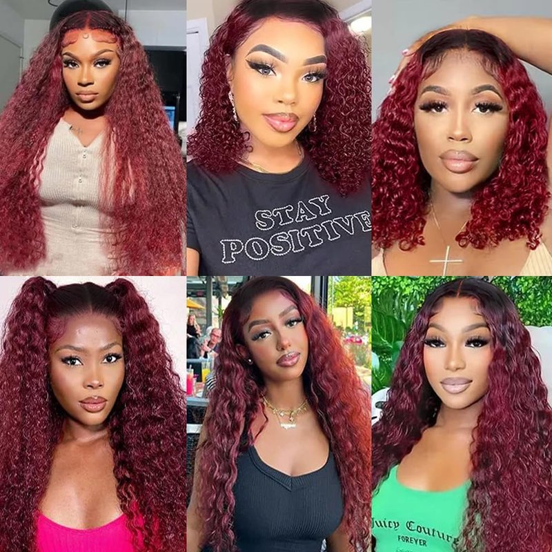 Burgundy Bundles Human Hair Ombre Deep Wave Human Hair Bundles 1B99J Red Bundle 12 14 16 Inch Burgundy Loose Deep Wave Bundle Unprocessed Brazilian Hair Extensions 300G