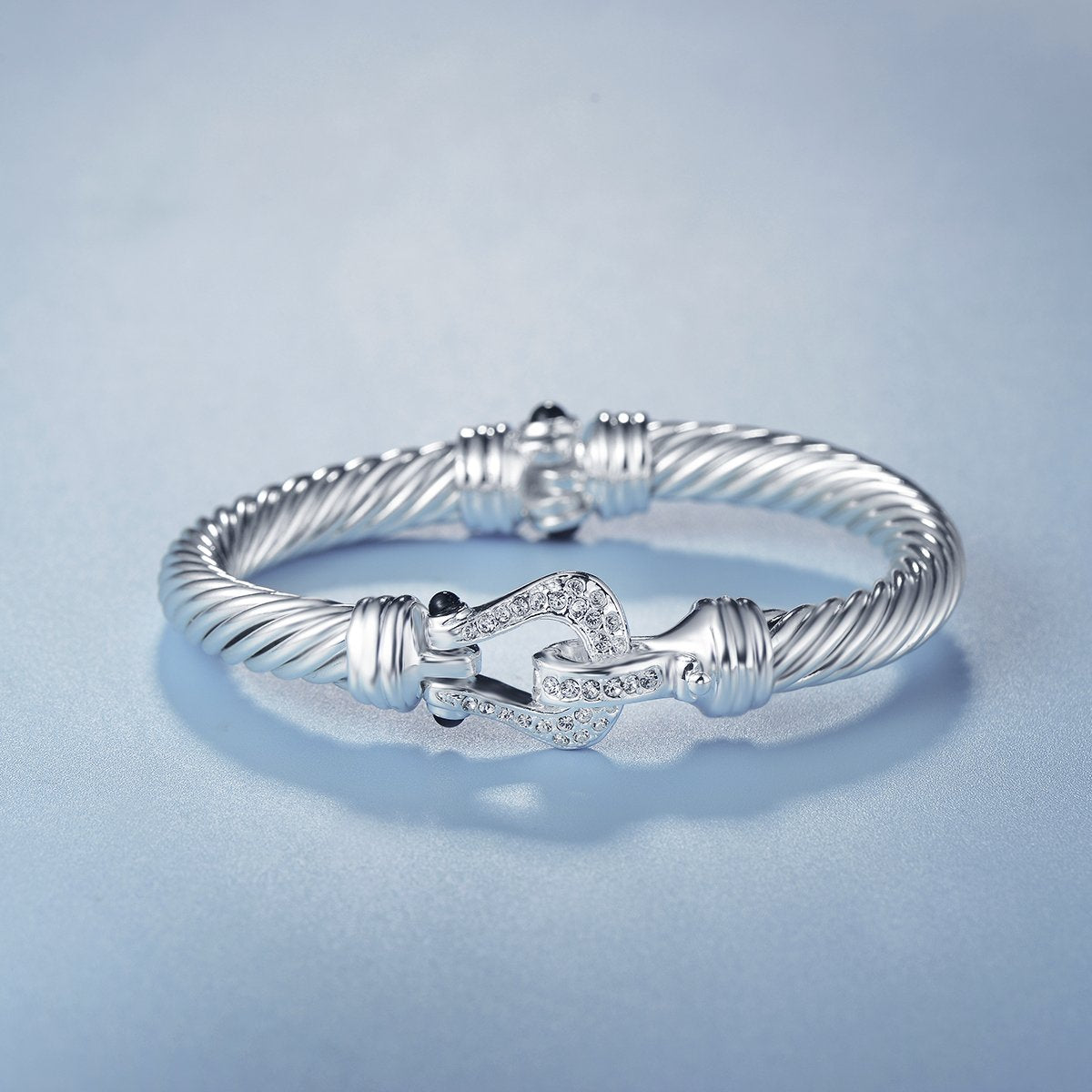 UNY JEWEL Twisted Cable Bracelet Luxury Inspired Women Jewelry Horse Shoe Cuff Open Bangle Christmas Gifts (Silver)