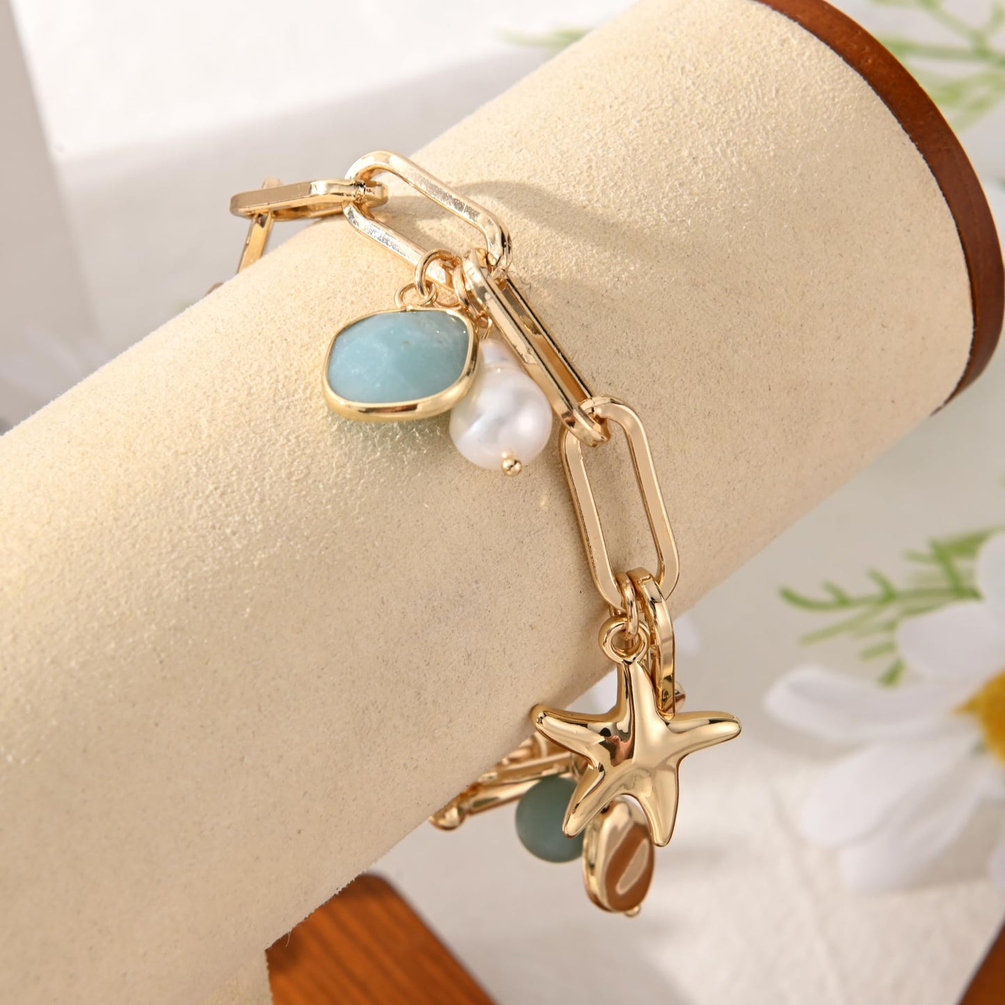 Ginyejly 14K Gold and Silver Plated Special Cain Link with Toggle Clasp Closure in Daily or Party for Women Fashion Jewelry Gifts (amazonite)