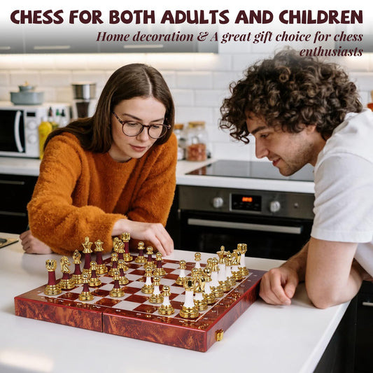 15 Inch Chess Set with Weighted Acrylic Chess Pieces – Tournament Size 3.5” King – Elegant Folding Chess Board for Adults and Kids, Professional Family Chess Board Game Set for Home, Office & Gift