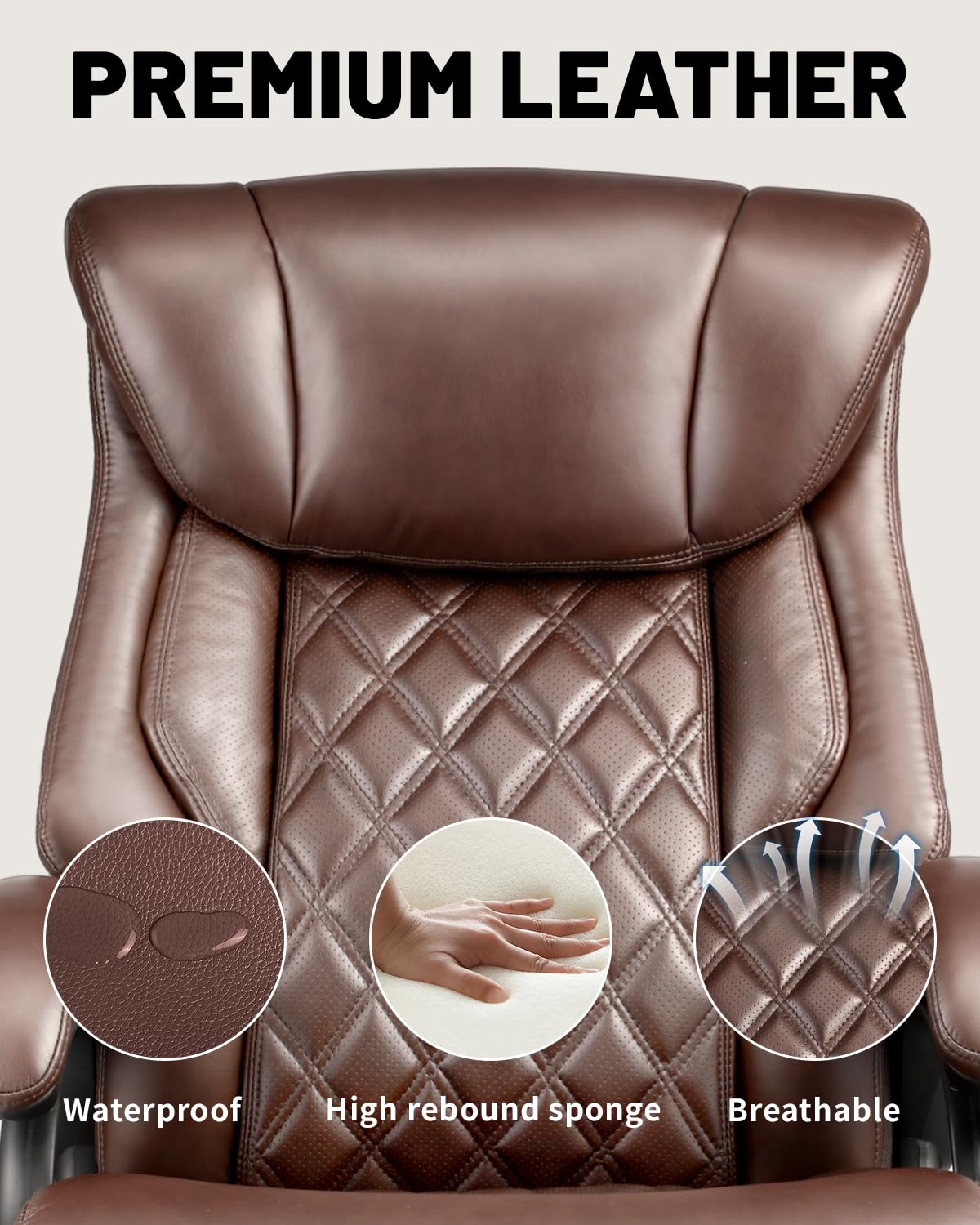 800lbs Executive Chairs, Executive Office Chairs for Big and Tall with Adjustable Lumbar Support, Office Chair for Heavy People, Leather Desk Chairs with Quiet Rubber Wheel and Extra Wide seat