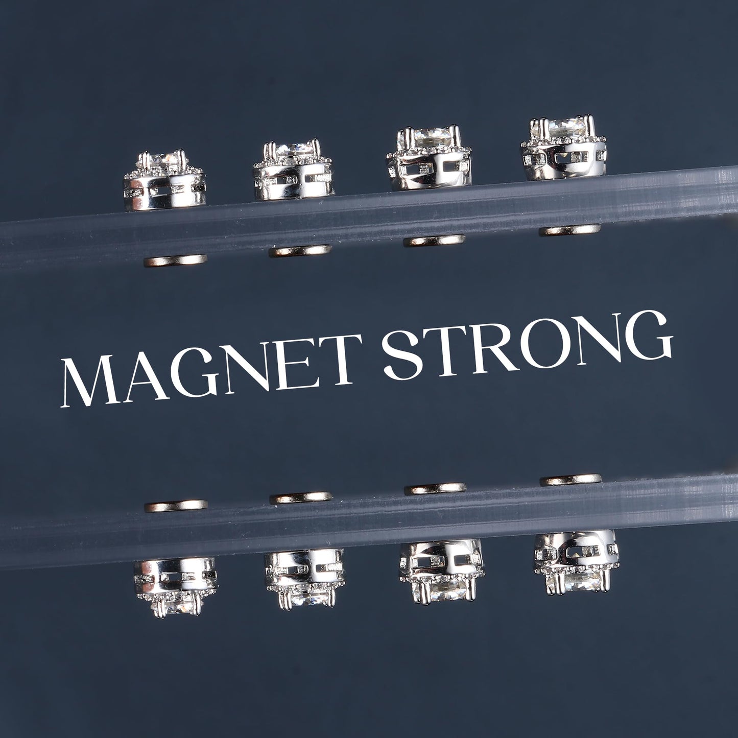 GEMQUEEN Moissanite Magnetic Earrings for Men : 18K White Gold Plated Hypoallergenic Stainless Steel Non Piercing Clip on Fake Earrings Studs Halo Square Diamonique Earring Women D Color VVS1 5MM