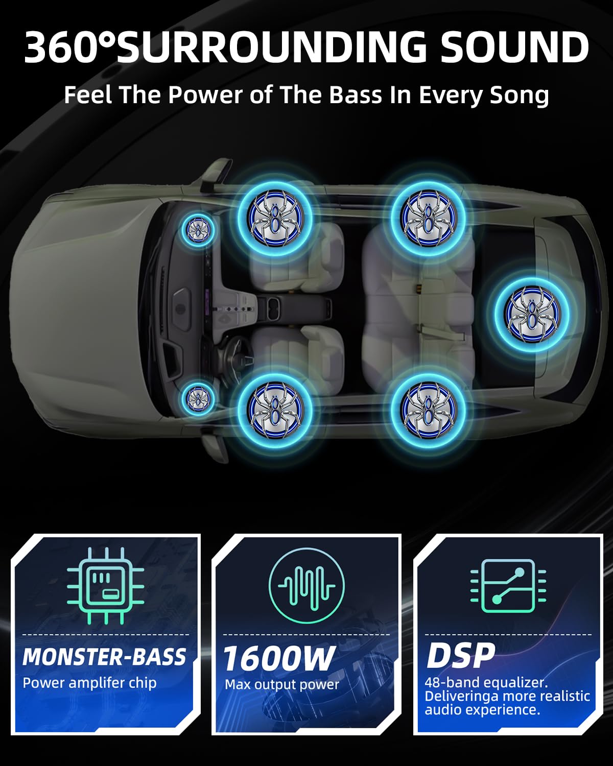 SUBPULSIX 1600W Slim Underseat Car Subwoofer and Amp Package, Powered Subwoofer Car Audio with Built-in Class D Amplifier, Subsonic Deep Bass, Cast Aluminum, LED Ambient Light Switch,for Truck SUV Car