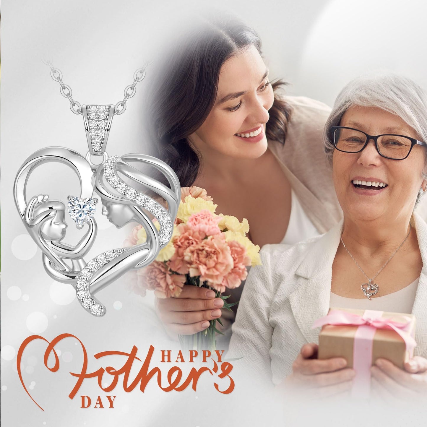 Zifeel Mothers Day Gifts for Mom Wife Her Grandma, S925 Sterling Silver Birthstone Necklaces Jewelry for Women, Mother's Day Love Heart Pendant Necklace for Anniversary Birthday Christmas Day