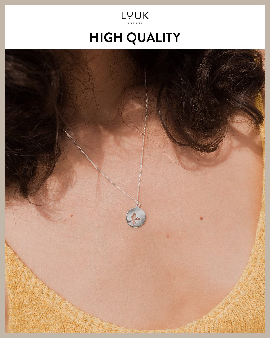 LUUK LIFESTYLE Necklace in 925 sterling silver with Bird pendant and HAPPINESS gift card, lucky charm, women's jewelry, trendy look, 19” chain length, Valentine's Day gift, jewel fashion, silver