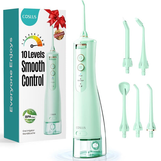 COSLUS E40 Portable Water Flosser for Teeth: ADA Accepted, 10 Pressure Settings Professional Water Dental Pick for Orthodontic, Braces & Sensitive Gums - Cordless for Travel Use, for Teens, BPA-Free
