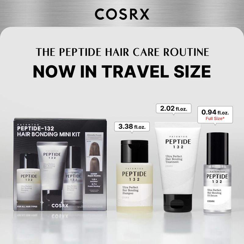 COSRX PEPTIDE-132 Hair Bonding Mini Kit – Travel-Size Shampoo & Treatment + Full-Size Oil Serum, Keratin Treatment Hair Gift Set for Damaged, Dry Hair, Scalp Treatment for Dandruff, Dry & Itchy Scalp