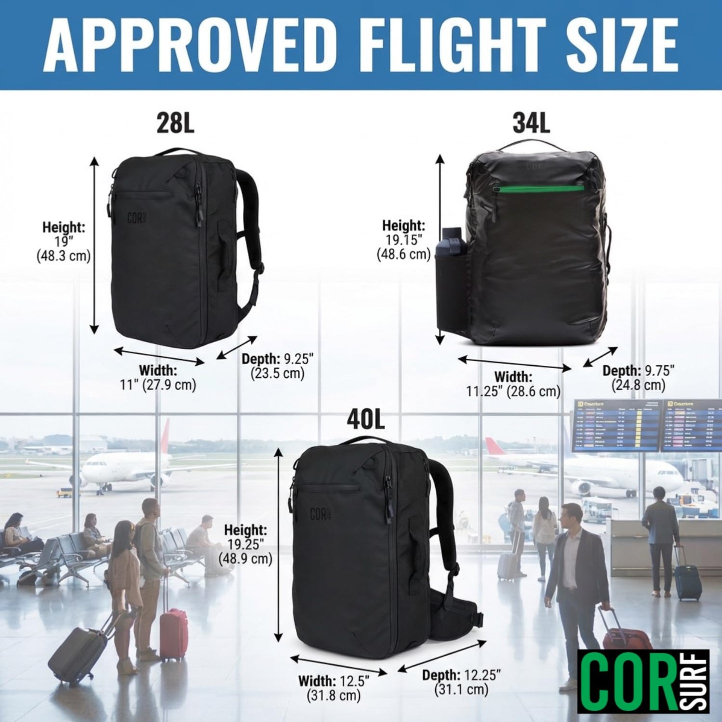 COR Surf Travel Backpack Carry On Backpack for Airplanes - Travel Backpack with Clamshell Design The Island Hopper - 40L Pink
