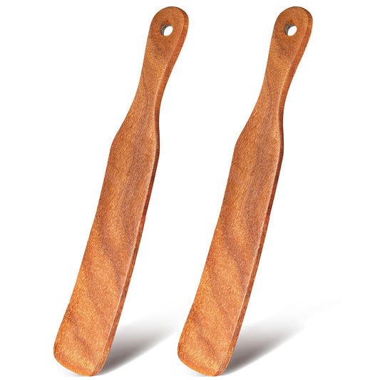 2Pcs Acacia Wood Skinny Spurtle Set - Skinny Stirring Rods for Sourdough Starter, Mixing & Scraping Dough - with Hanging Holes for Easy Storage (Natural wood color)