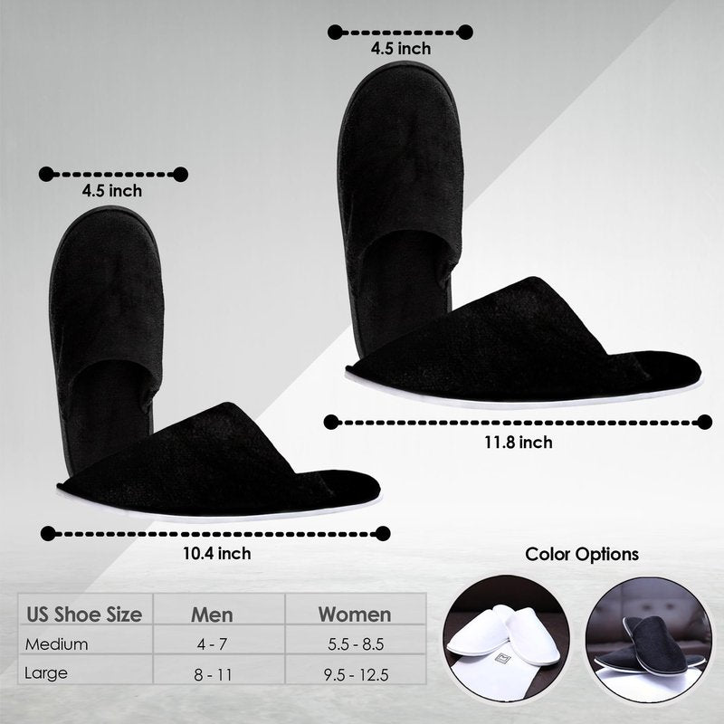 Modlux Spa Slippers - 12 Pairs of Cotton Velvet Closed Toe Hotel Slippers – Thick, Soft, Non-Slip, Disposable Slippers for Guests– 6 Medium and 6 Large - Home, Hotel, or Commercial Use
