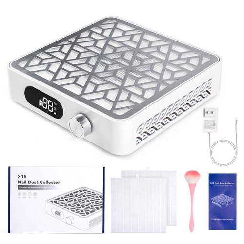 heemeei Nail Dust Collector, Professional Dust Collector Nail Tech & 2 Pcs Reusable Filters & Nail Dust Brush, Rechargeable Powerful Dust Suction Machine for Acrylic Gel Polish Manicure Salon