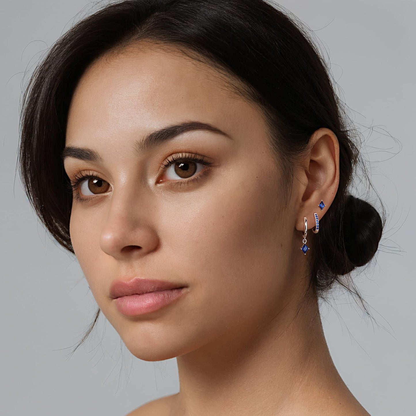 Angelady Sterling Silver Earrings Set for Women, Dainty Navy Blue Huggie Hoop Earring, Hypoallergenic Trendy Small Silver Earring Stacks for Multiple Piercing, Blue Earring for Women