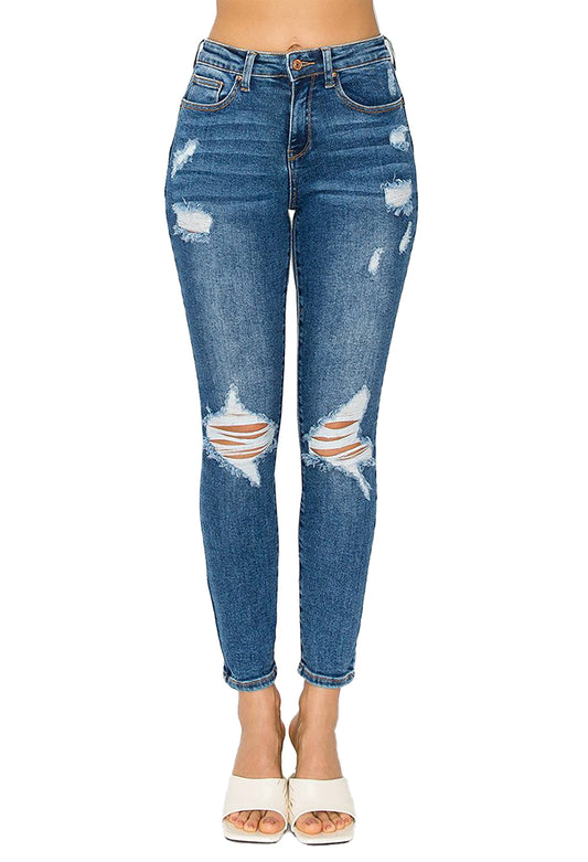 WAX JEAN Women's Butt I Love You Push Up High Rise Skinny Denim Jeans with Rips, Medium, 7
