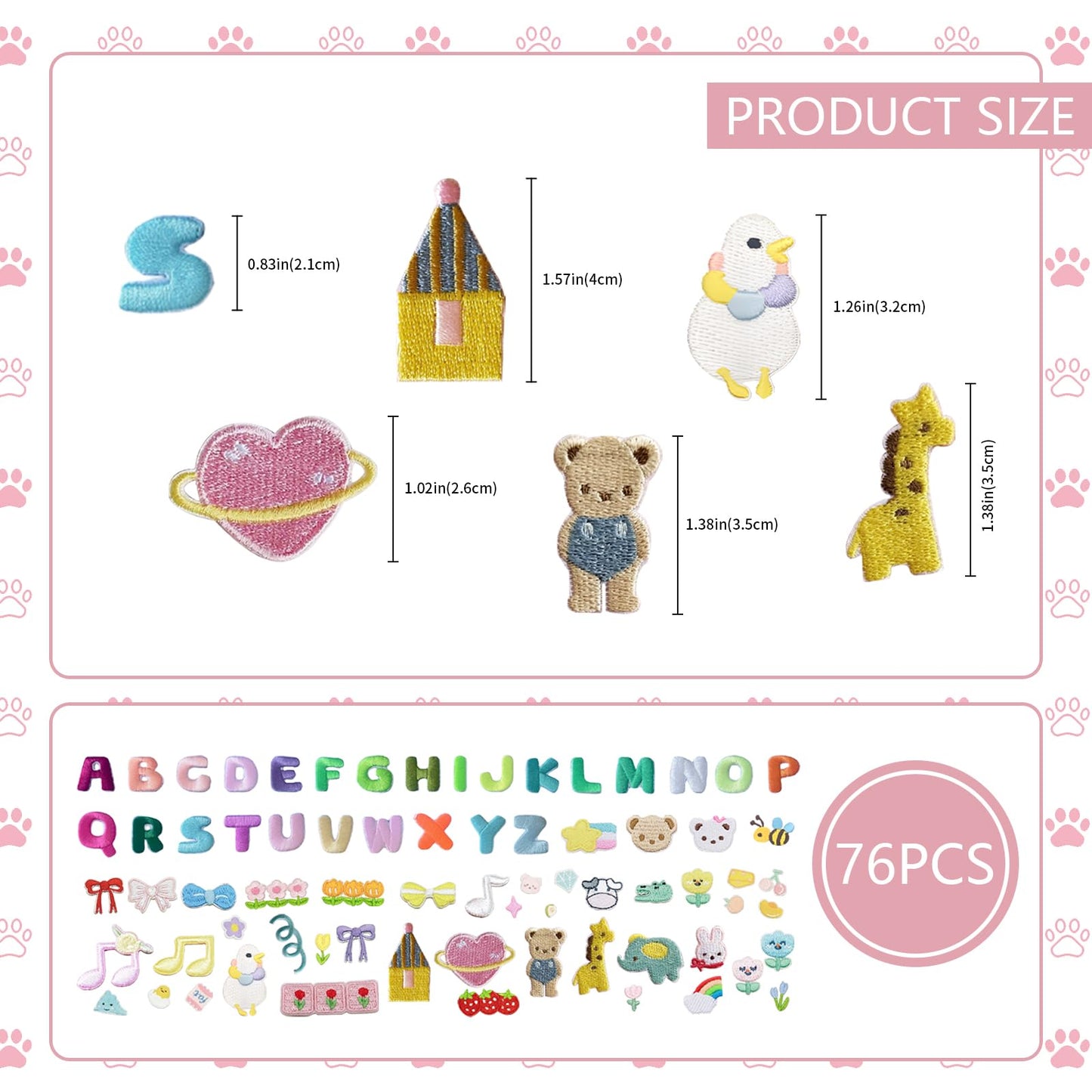 76 pcs Embroidered Patches Self-Adhesive, CNYMANY 26 pcs Letter Iron On Sticker and 50 pcs Cute Flower Animal Iron On Patches for Fabric, Clothes, Hat, Socks, Jeans,Backpacks