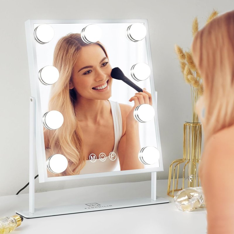 FENCHILIN Vanity Mirror with Light Lighted Makeup Mirror Vanity Smart Touch Control 3Colors Dimmable Detachable 10X Magnification Tabletop 360°Rotation(White)