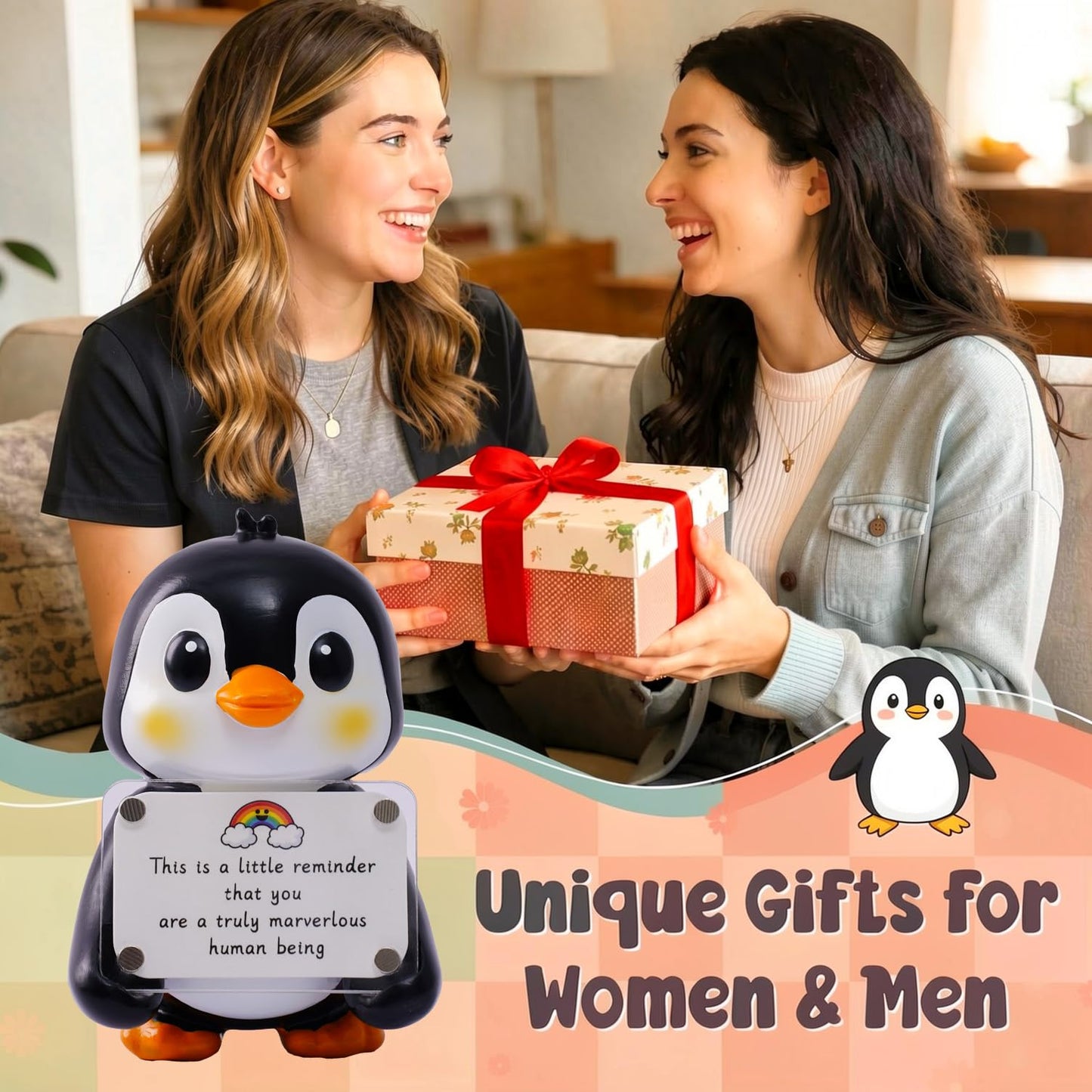 hollishowe Positive Penguin Figurine - 3.9" Tall Hand-Painted Resin Indoor Office Desk Decoration with Cute Motivational Sign, Funny Gift for Women Friends Bestie BFF Bestfriend Coworkers