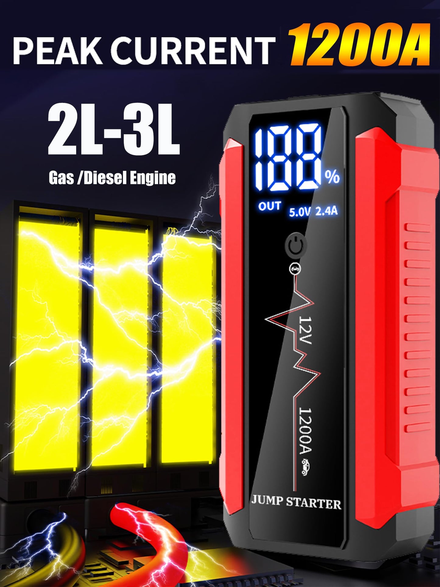 ODUKAKO Heavy Duty Jump Starter,Dm1264 30000a 12v for Semi Truck 50L Engines / R50 1500a 2-3L Gasoline and Diesel Engines Passanger car