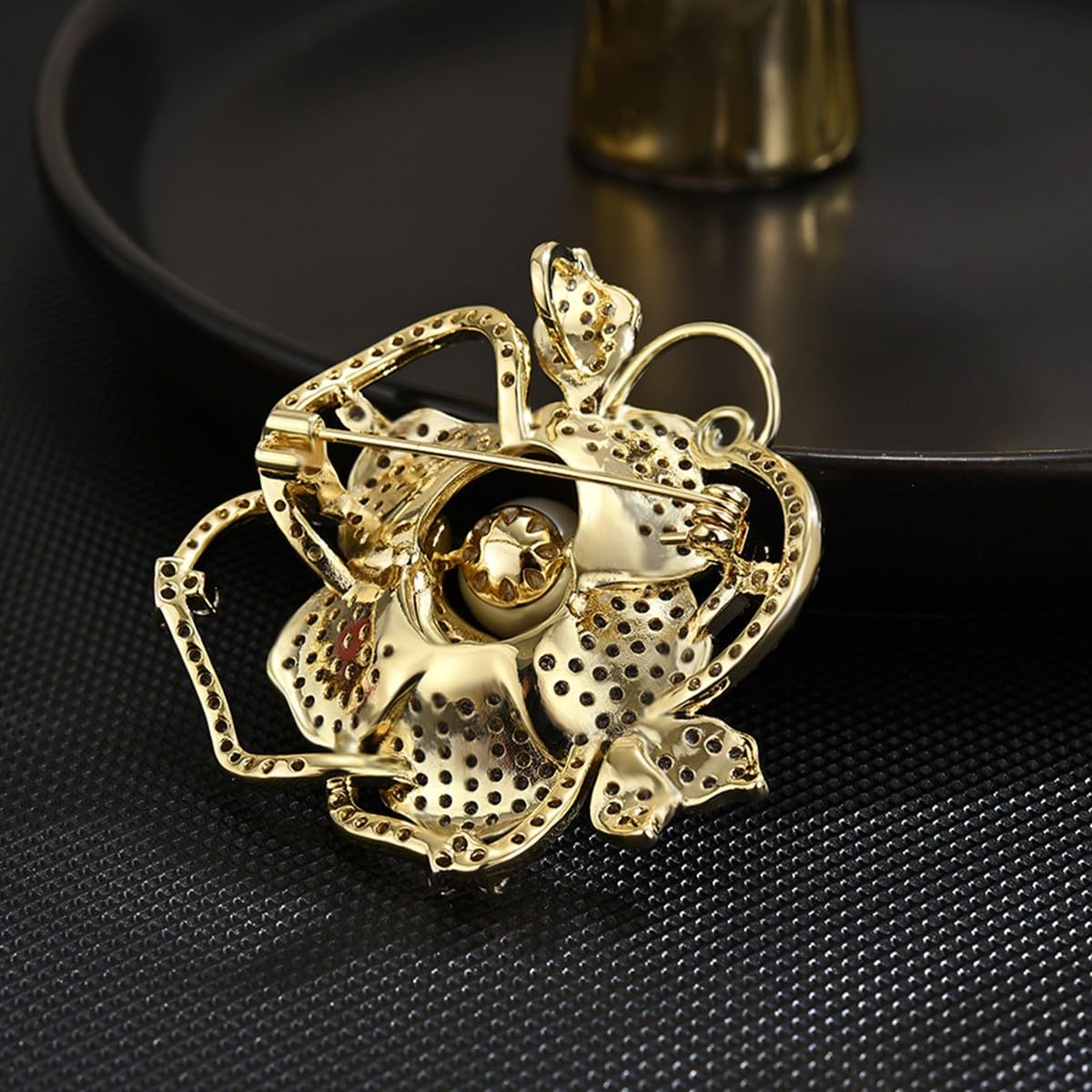 UNVAK Rhinestone Flower Brooch - 18k Gold Plated Pin Jewelry for Thanksgiving Day, Birthday Gifts, Dress Accessories
