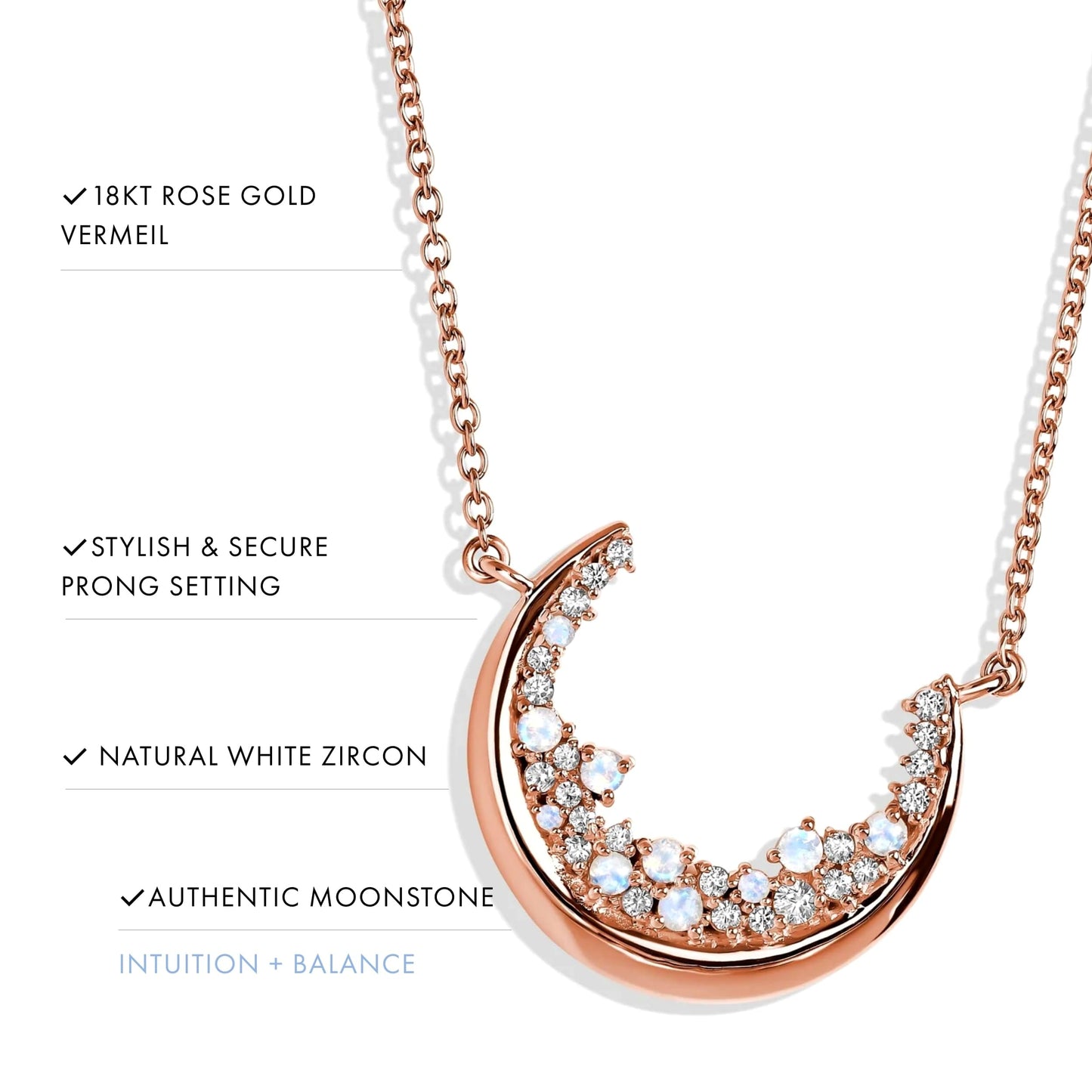Moon Magic - Authentic Moonstone Necklace for Women | Onyx, Black Obsidian Necklaces/Real 925 Sterling Silver/18k Rose and Yellow Gold Enchanted Crystal Necklace for Women | Genuine Gemstone Jewelry