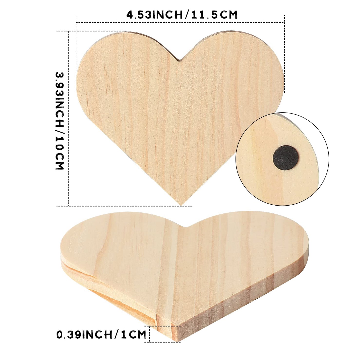 12 Pieces Unfinished Wood Coasters, GOH DODD 4.5 Inch Wooden Slices Blanks Bulk Set with Foot Pads for DIY Crafts Laser Engraving Wood Burning Staining Painting Decoupage Valentine's Day, Heart