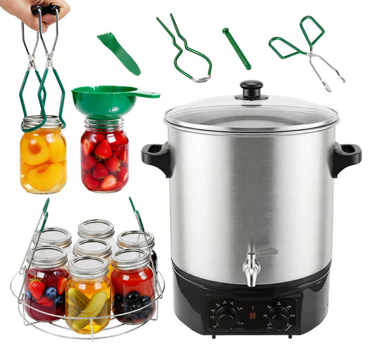 24.5QT Electric Water Bath Canner w/Drain Tap,Digital Control & 7pc Canning Kit:Jar Lifter, Funnel,Debubbler,Jar Wrench,Lid Lifter,Tongs,Adj Temp/Timer for Canning,Cooking,Beverages