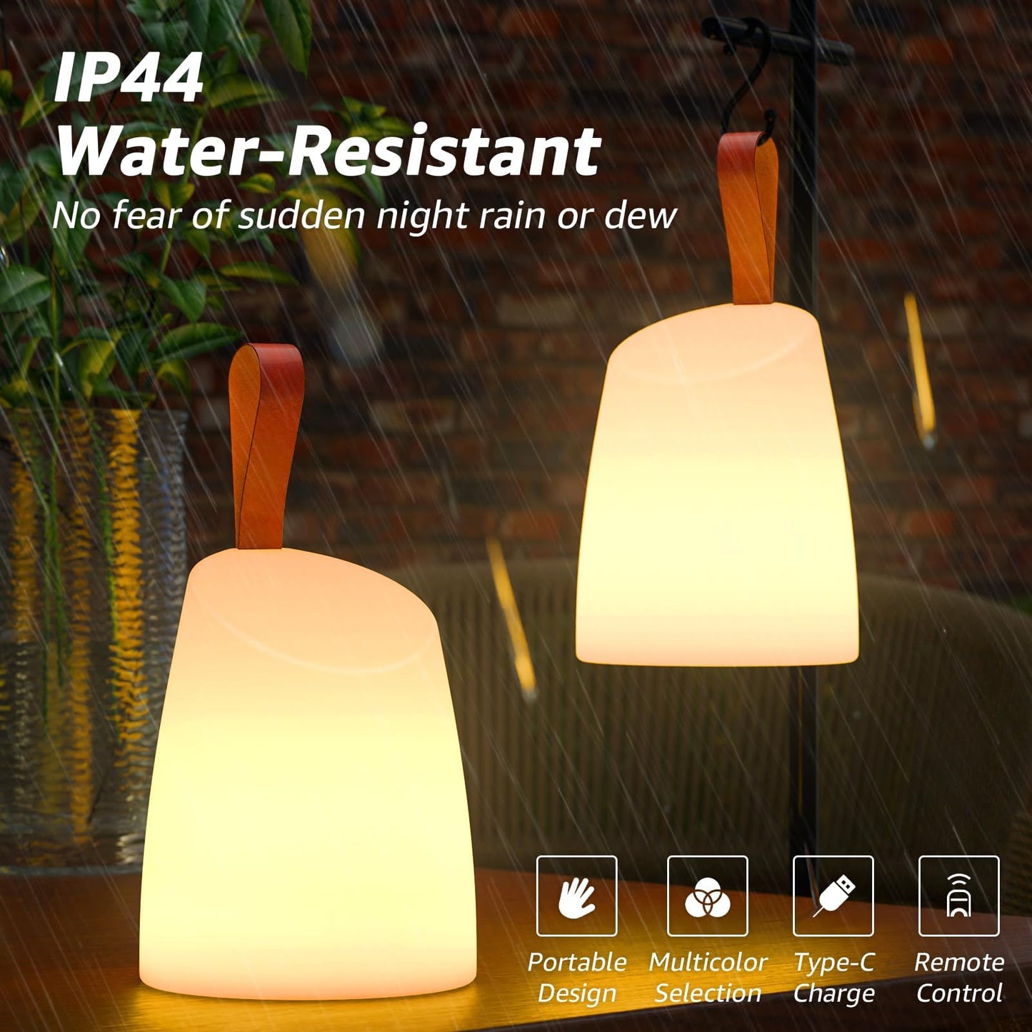 uuffoo 2 Pack Portable Outdoor Table Lamp LED Camping Lantern, Rechargeable Table Lamp with Remote, RGB & Warm White, IP44 Water-Resistant, Timer & Memory, Hanging Lantern for Patio, Garden, Camping