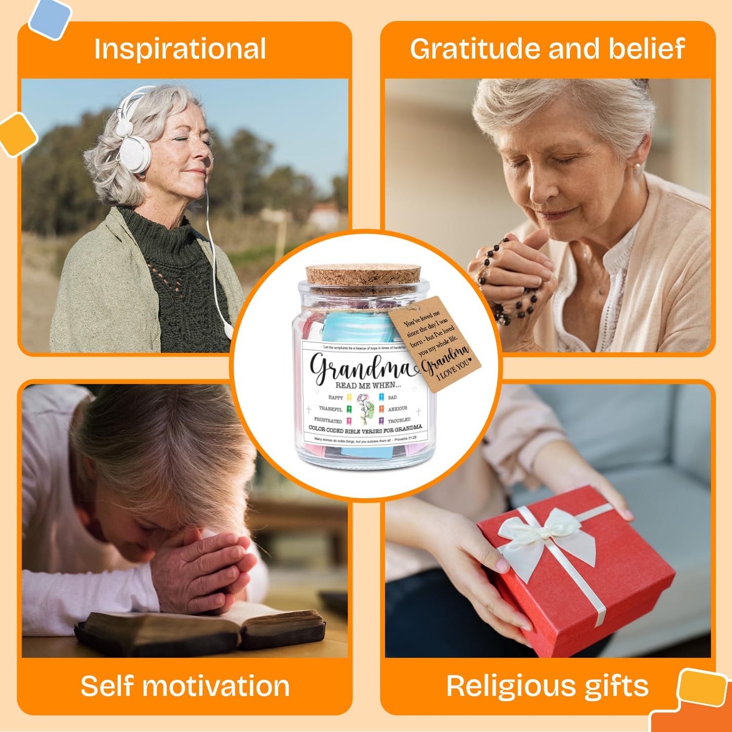 NewEleven Mothers Day Gifts For Grandma - Christian Gift, Grandma Birthday Gifts From Granddaughter, Grandson, Kids - Daily Encouragement, Inspirational Present - Bible Verse Jar