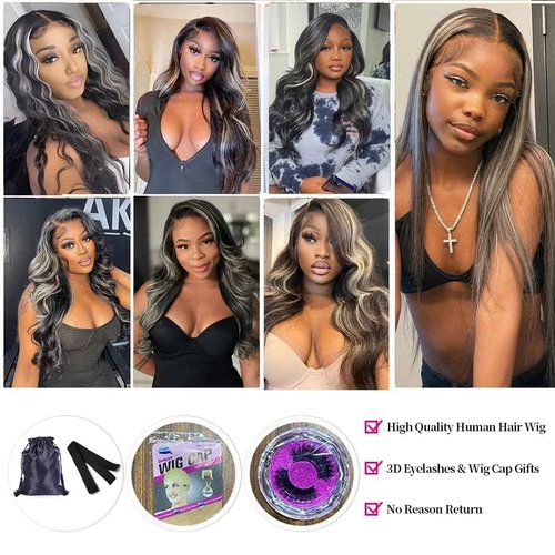 Habiliana Bundles Human Hair 24 26 28 Inch Body Wave P1B/GREY Human Hair Bundles 11A Unprocessed Brazilian Virgin Quick Weave Hair Extensions for Black Women