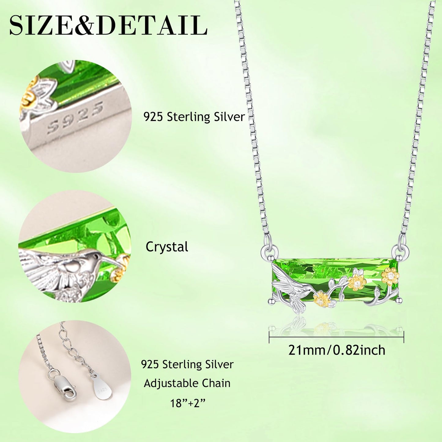 AENEAS Valentines Day Gifts for Women Her Hummingbird Necklace for Women Sterling Silver Cute Animal Pendant Plum Flower Green Crystal Jewelry Birthday Gifts for Her Wife Daughter