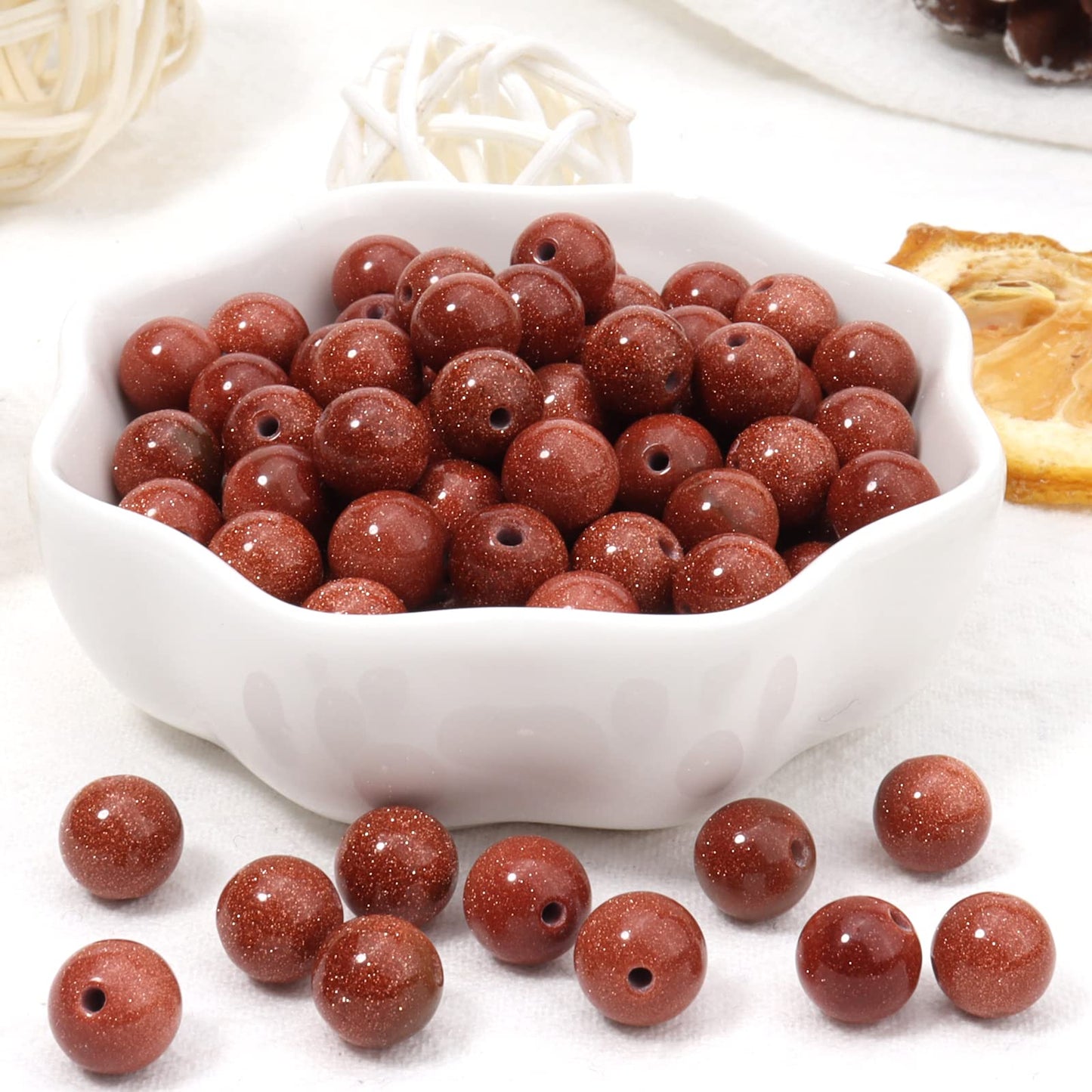 60pcs 6mm Natural Stone Beads Gold Sandstone Beads Energy Crystal Healing Power Gemstone for Jewelry Making, DIY Bracelet Necklace