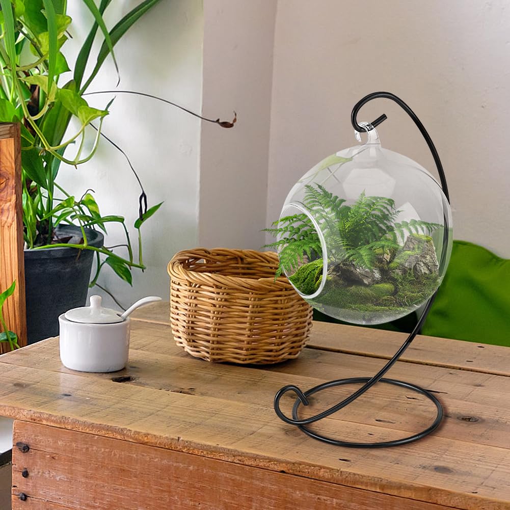 Air Plant Terrarium Kit with Stand, Hanging Glass VaseTerrarium Globe with Metal Ornament Display Stand Tabletop Glass Terrarium for Air Plants Small Plants
