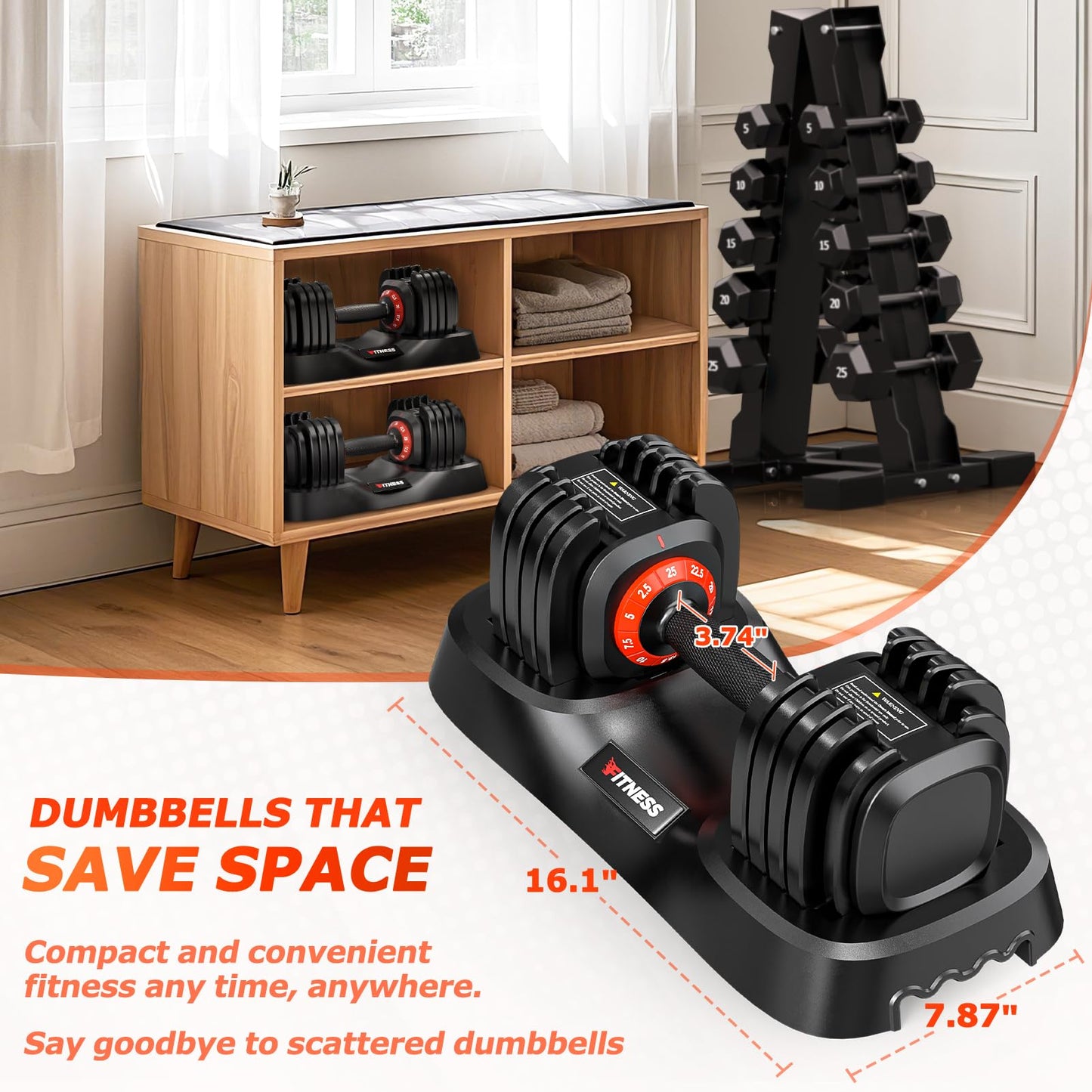 Rendpas Adjustable Dumbbells Set of 2, 1-Sec Adjustable Weights Dumbbells Set, 10 in 1 Dumbbell Set with Anti-Slip Texture Handle, Weight Set For Home Gym Suit both Men and Women
