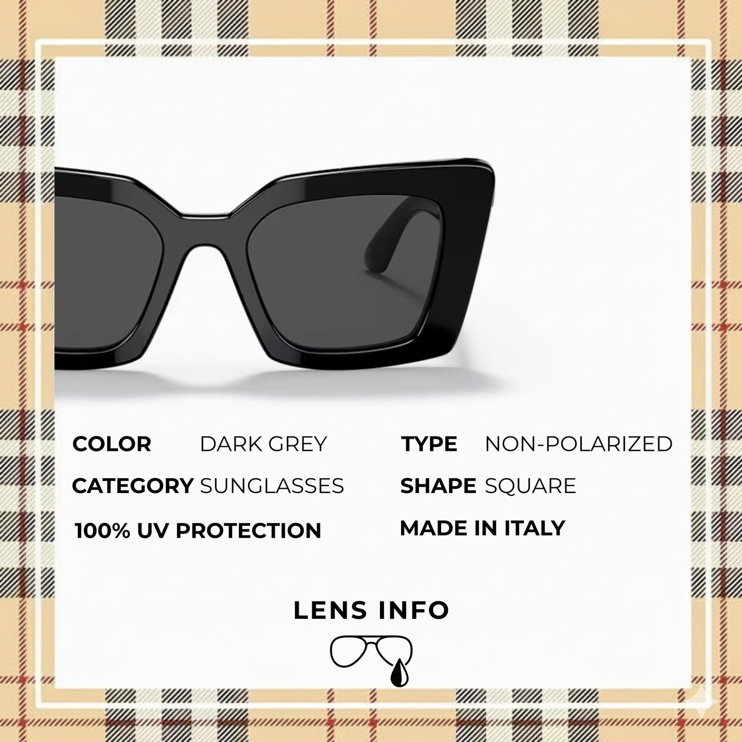 BURBERRY DAISY BE4344 Square Shape Acetate Sunglasses with Luxury Eyewear Kit