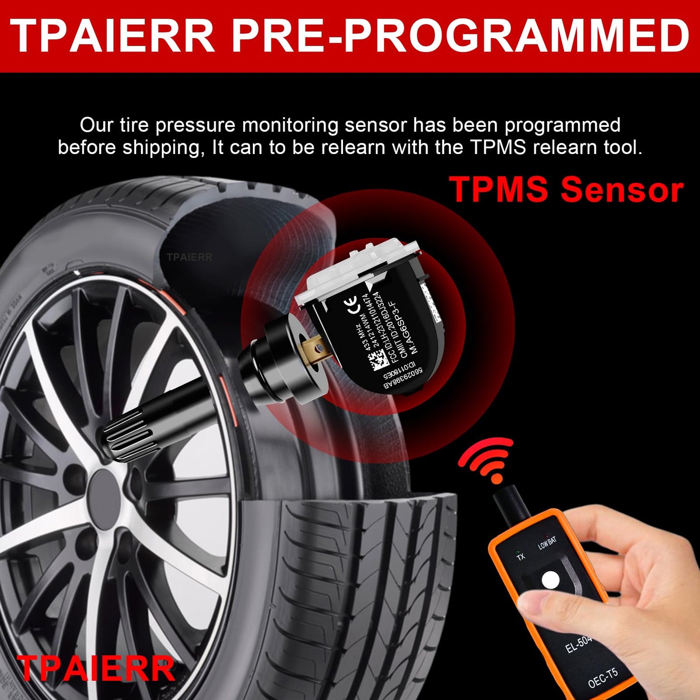 TPAIERR 4Pcs TPMS Sensor, 433Mhz OE 56029398AA, 56029398AB, 68241067AA, 68241067AB Pre-Programed Tire Pressure Monitoring System Sensors Compatible with Jeep/Dodge/Ram 1500 2500 for Chrysler Set of 4