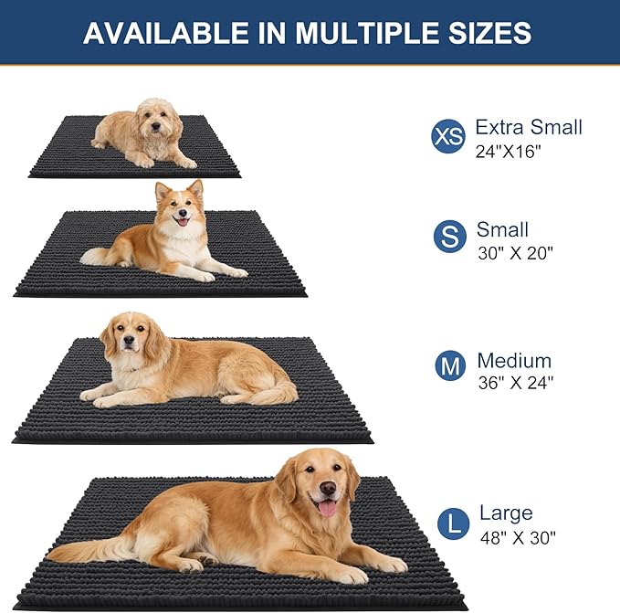 OLANLY Dog Door Mat for Muddy Paws 70x46, Ultra Absorbent Chenille Mud Doormat, Non-Slip Washable and Dirt Trapping Doormat for Indoor Entryway, Quick-Dry Indoor Pet Bed Mats for Dogs, Dark Grey